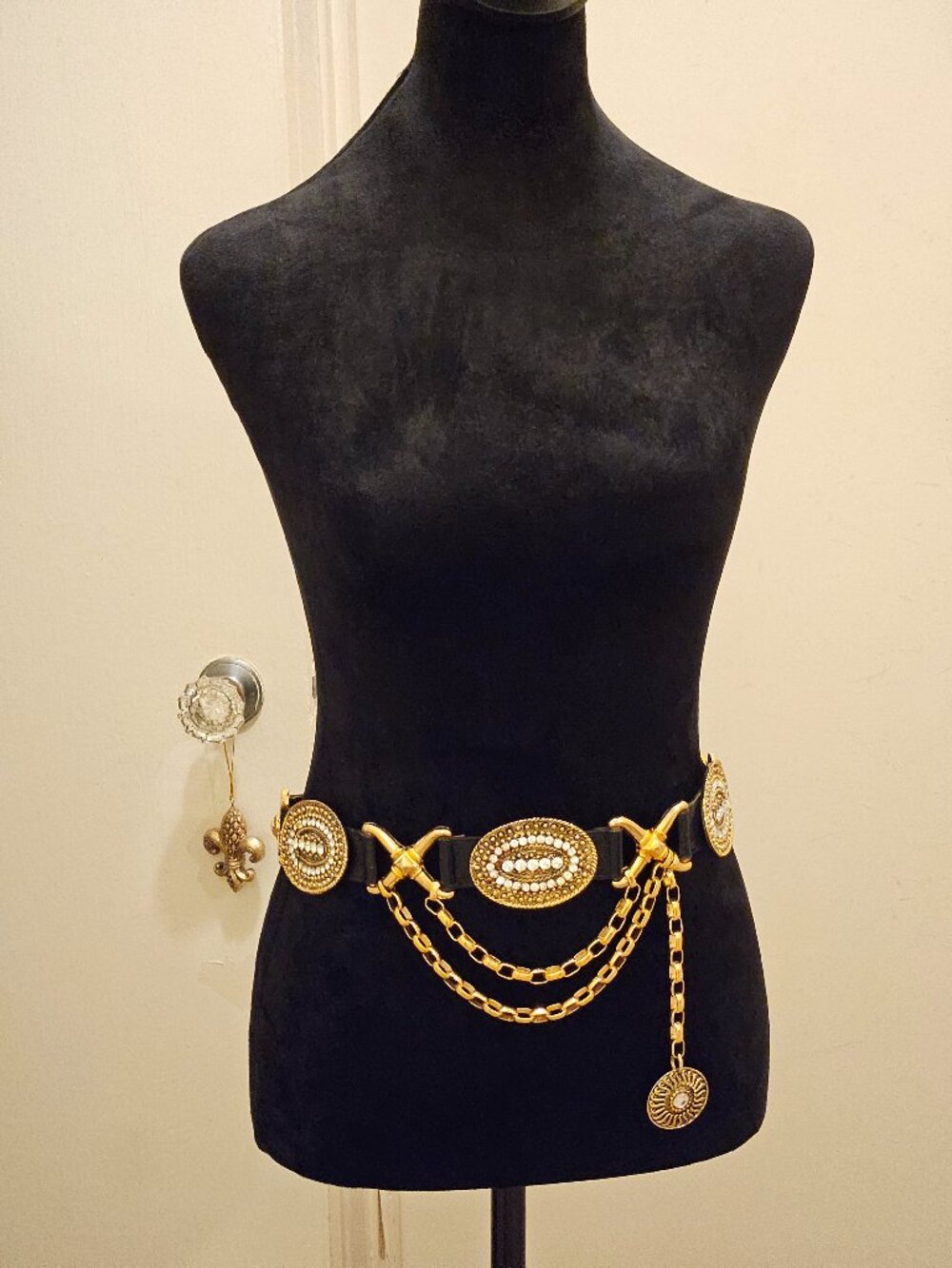 Vintage 80's Streets Ahead Leather, Rhinestone and Gold Medallion Size Medium